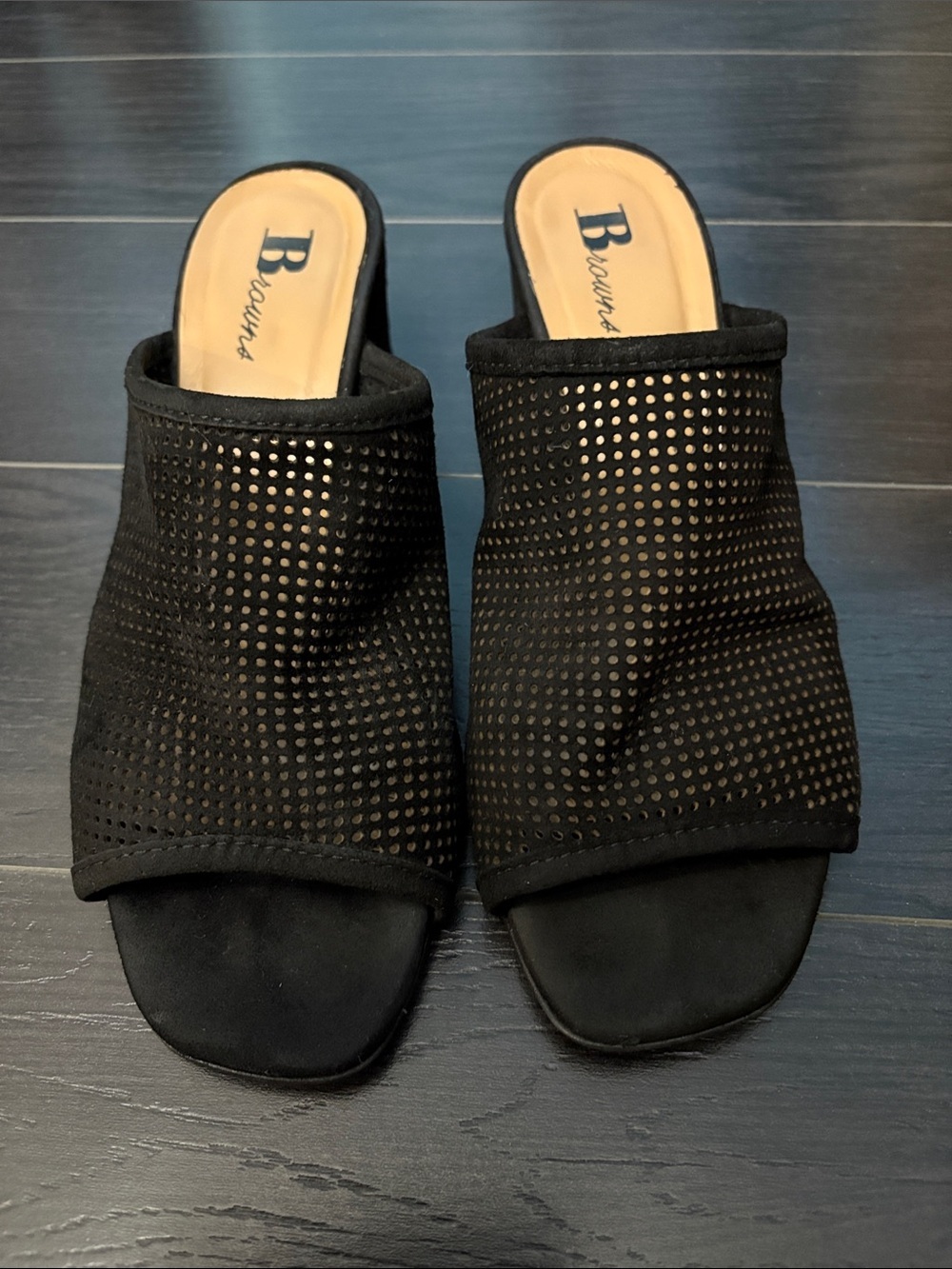 Black Perforated Open-Toe Mule by Browns (sz 38)